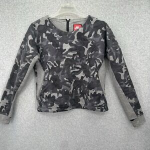 NIKE Womens Sz S Tech Fleece Camo Sweatshirt Pullover Crewneck‎ Grey Long sleeve